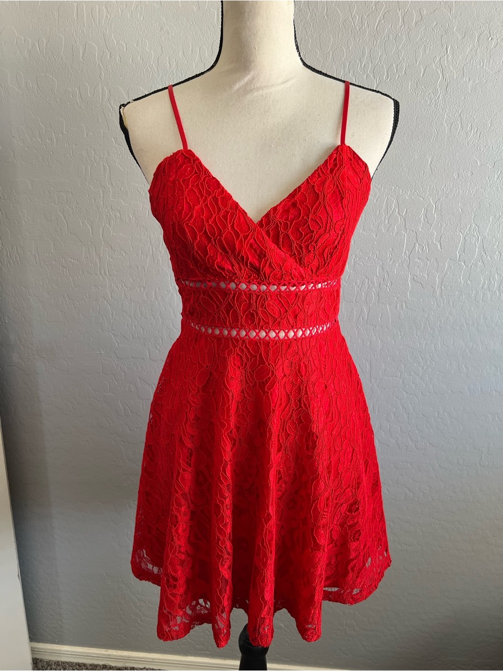 Francesca's Collections Red Lace Spaghetti Strap Dress